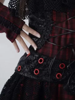 Robe Lolita gothique punk en dentelle à carreaux rouges et noirs robe JSK Lolita gothique