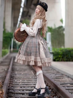 Robe Lolita JSK classique Camel Bows Jupe pull Lolita en polyester sans manches