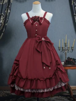 Robe Lolita JSK Classique Vert Encre Volants Arcs Sans Manches Polyester Lolita Jumper Jupe
