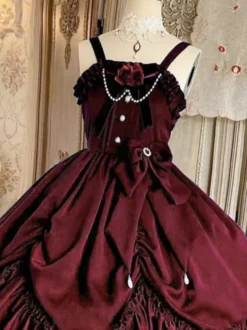 Robe Lolita JSK Classique Vert Encre Volants Arcs Sans Manches Polyester Lolita Jumper Jupe