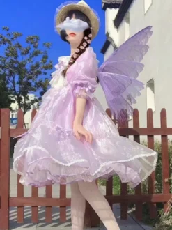 Robe Lolita Mignonne en Polyester manches courtes princesse OP robe d'été