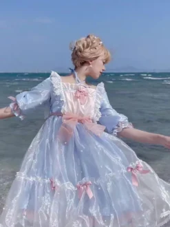 Robe Lolita Mignonne en Polyester manches courtes princesse OP robe d'été