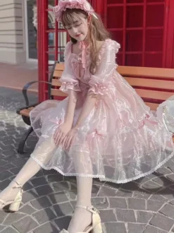 Robe Lolita Mignonne en Polyester manches courtes princesse OP robe d'été