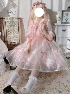 Robe Lolita Mignonne en Polyester manches courtes princesse OP robe d'été