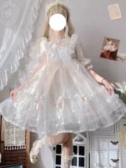 Robe Lolita Mignonne en Polyester manches courtes princesse OP robe d'été