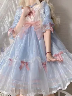 Robe Lolita Mignonne en Polyester manches courtes princesse OP robe d'été