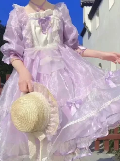 Robe Lolita Mignonne en Polyester manches courtes princesse OP robe d'été