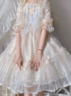 Robe Lolita Mignonne en Polyester manches courtes princesse OP robe d'été