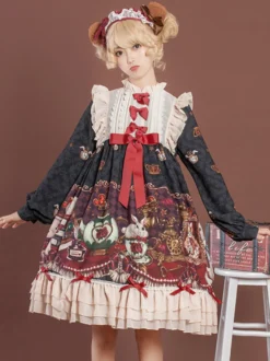 Robe Lolita Mignonne Robe Imprimée À Manches Longues