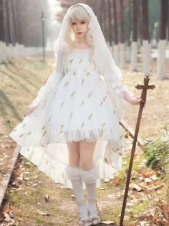 Robe Lolita noire en polyester sans manches à volants JSK