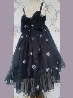 Robe Lolita noire en polyester sans manches à volants JSK