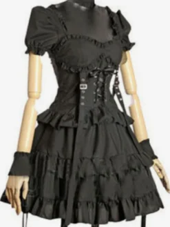 Robe Lolita noire OP Robe gothique à manches courtes en coton chérie Lolita une pièce