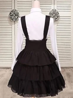 Robe Lolita Noir séduisante à bretelles en coton avec noeud Déguisements Halloween