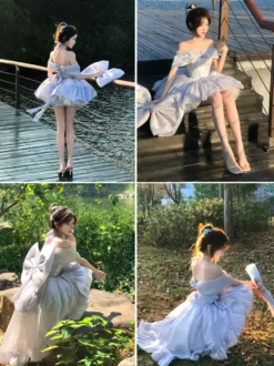 Robe Lolita nouée à épaules dénudées robe de princesse Sweet Fairy JSK nœud tour de cou et brassards