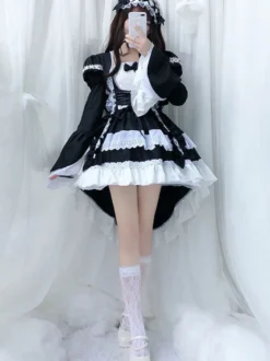 Robe Lolita OP Bonne Noir Blanche Manches Courtes Bouffantes Robes Une Pièce Lolita