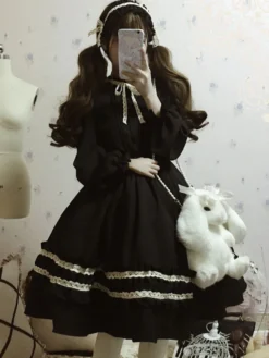 Robe Lolita OP Classique Blanc Noir Robe Simple Lolita Une Pièce Robe