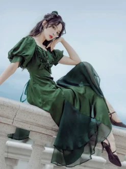 Robe Lolita OP À Lacets À Volants Robe Une Pièce Lolita À Manches Courtes Bordeaux