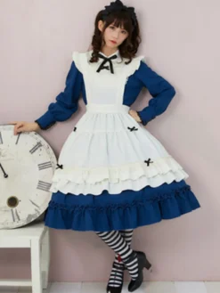 Robe Lolita Op Style Jeune Fille Avec Volants Et Robe Bleue Lolita Style Bonne Déguisements Halloween