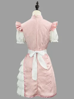 Robe Lolita rose en dentelle et jacquard à manches courtes