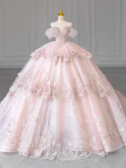 Robe Lolita rose féerique broderie de perles robe Lolita longue à plusieurs couches