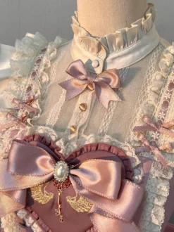 Robe Lolita rose Sweet Lolita à décolleté cœur nœuds et volants
