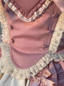 Robe Lolita rose Sweet Lolita à décolleté cœur nœuds et volants
