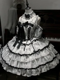 Robe Lolita Sweet bleu ciel clair à lacets et nœuds manches courtes