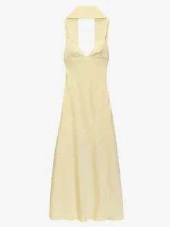Robe longue en satin blanc crème à col halter pour femme style élégant et formel