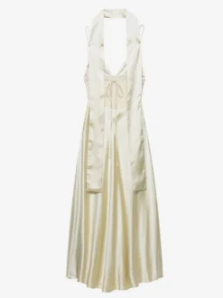 Robe longue en satin blanc crème à col halter pour femme style élégant et formel
