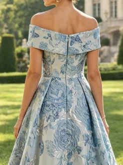 Robe longue fleurie pour la mère manches courtes coupe trapèze robe d'invitée