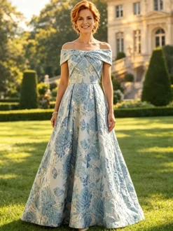 Robe longue fleurie pour la mère manches courtes coupe trapèze robe d'invitée