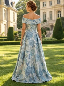Robe longue fleurie pour la mère manches courtes coupe trapèze robe d'invitée