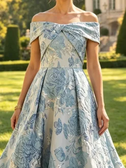 Robe longue fleurie pour la mère manches courtes coupe trapèze robe d'invitée
