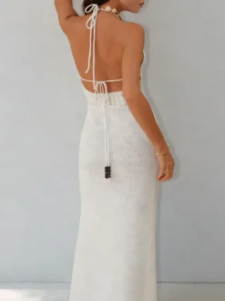 Robe longue sirène dos nu en maille à bretelles pour femme robe moulante à nouer robe de soirée élégante