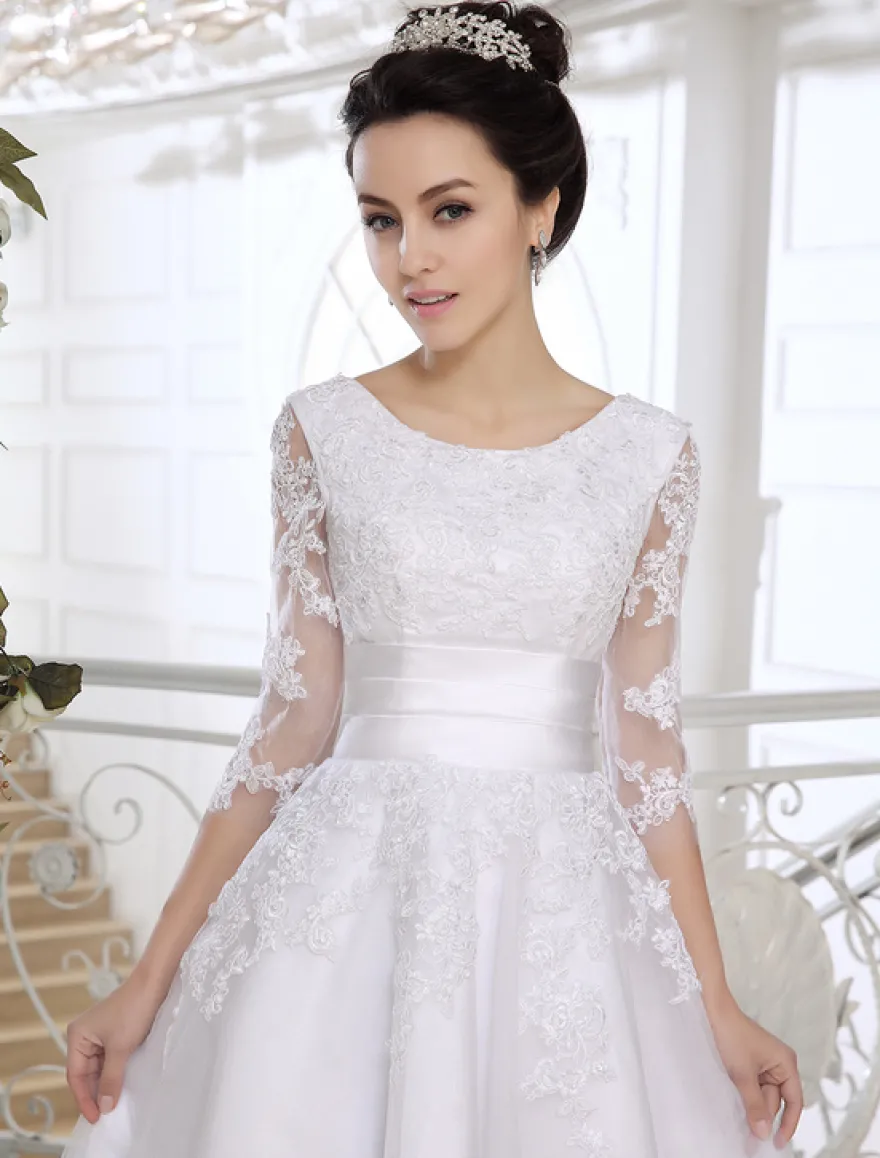 Robe mariée simple demi-manche broderie laçage sur dos longueur sur cheville Robe de mariée