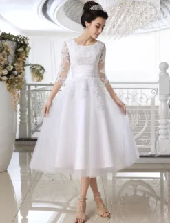 Robe mariée simple demi-manche broderie laçage sur dos longueur sur cheville Robe de mariée