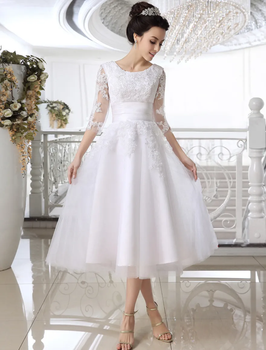 Robe mariée simple demi-manche broderie laçage sur dos longueur sur cheville Robe de mariée