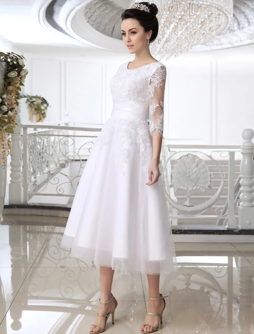 Robe mariée simple demi-manche broderie laçage sur dos longueur sur cheville Robe de mariée