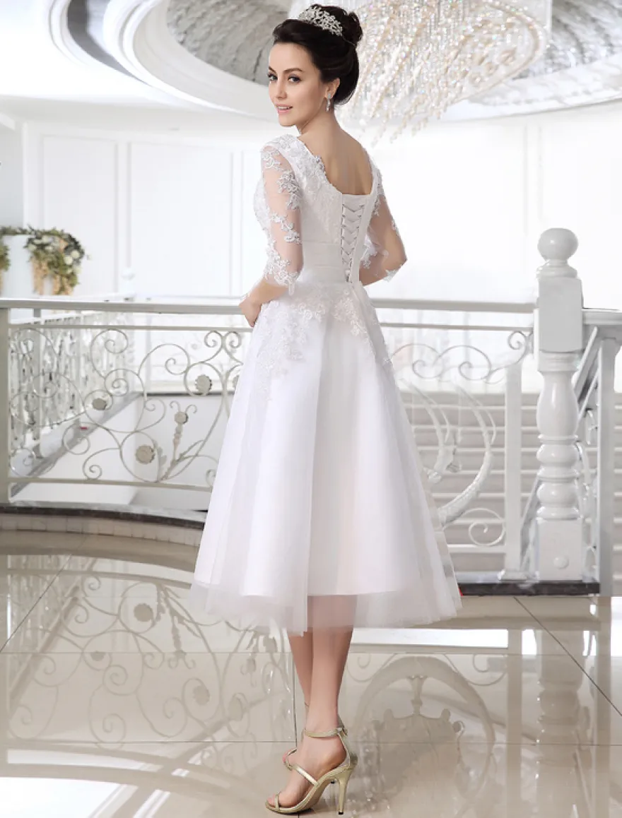 Robe mariée simple demi-manche broderie laçage sur dos longueur sur cheville Robe de mariée
