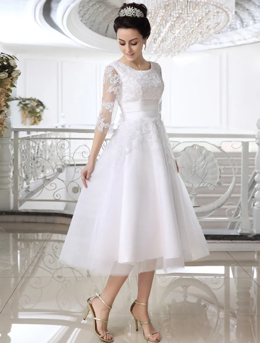 Robe mariée simple demi-manche broderie laçage sur dos longueur sur cheville Robe de mariée