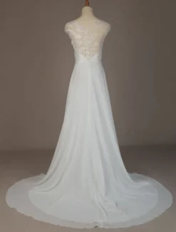 Robe mariée trapèze en dentelle dos transparent à traîne Robe de mariage