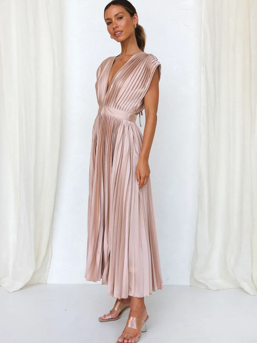 Robe Maxi Col V Sans Manches Décontractée Robe Longue Plissée