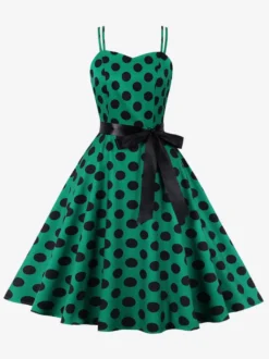 Robe midi trapèze vintage à pois pour femme - Robe d'été rockabilly trapèze ceinturée années 50 - Idéale pour les fêtes d'été 2026