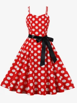 Robe midi trapèze vintage à pois pour femme - Robe d'été rockabilly trapèze ceinturée années 50 - Idéale pour les fêtes d'été 2026