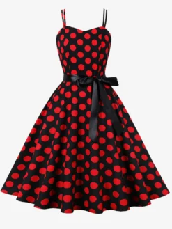 Robe midi trapèze vintage à pois pour femme - Robe d'été rockabilly trapèze ceinturée années 50 - Idéale pour les fêtes d'été 2026