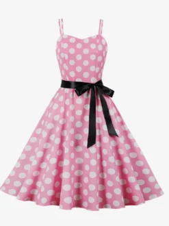 Robe midi trapèze vintage à pois pour femme - Robe d'été rockabilly trapèze ceinturée années 50 - Idéale pour les fêtes d'été 2026