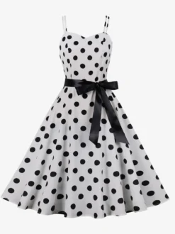 Robe midi trapèze vintage à pois pour femme - Robe d'été rockabilly trapèze ceinturée années 50 - Idéale pour les fêtes d'été 2026