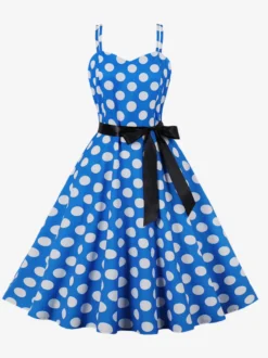 Robe midi trapèze vintage à pois pour femme - Robe d'été rockabilly trapèze ceinturée années 50 - Idéale pour les fêtes d'été 2026