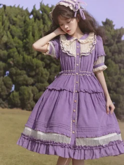Robe Mignonne Lolita Robe De Style Pastoral À Manches Courtes En Polyester