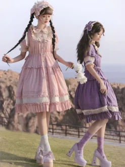 Robe Mignonne Lolita Robe De Style Pastoral À Manches Courtes En Polyester